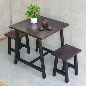 Minimalist Rustic Style Combo <b>Set</b> 70x70cm Rectangular Coffee <b>Table</b> <b>and</b> 2 Wooden <b>Stools</b> Durable Living Room Furniture-CBCF282 - Product Image 5