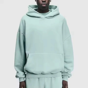 Ensemble de survêtement unisexe vert clair à capuche, manches longues, couleur unie, coupe décontractée, 100% coton, pour l'automne, avec poches latérales - Product Image 5