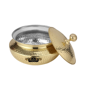 Hammered <b>Cooking</b> <b>Pot</b> Pure Brass <b>Cooking</b> <b>Pot</b> Hammered Polished 2 Liter Handi With Golden Brass Heavy Bottom Cookware Gold Plated - Product Image 6