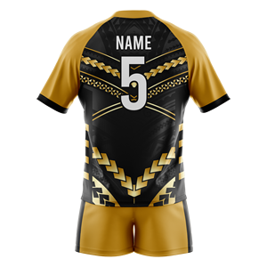Conjunto de Uniforme de Rugby Sublimado Personalizado, Jersey y Pantalones Cortos para Equipo, Kit Deportivo Negro y Dorado - Product Image 2