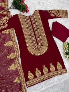 Top Georgette de imitación de punto chino pesado de nuevo diseñador con Sari de estilo paquistaní Dupatta Salwar Kameez en stock para ropa informal - Product Image 5