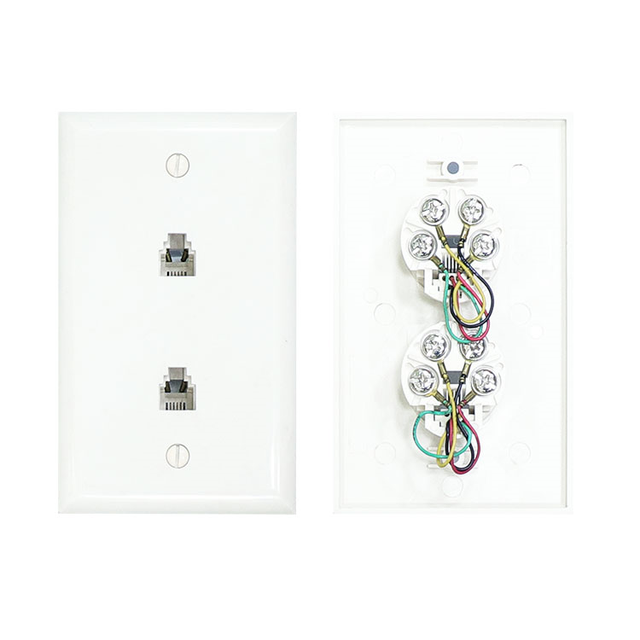 Dual Duplex RJ11 6P4C US Standard High-Impact ABS Plastic Flush Wall Plate ISO9001 & RoHS Certified