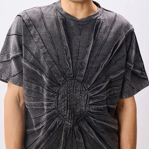 Patchwork personnalisé délavé à l'acide T-Shirt imprimé avec des points décoratifs pour hommes Boxy O Neck Streetwear Heavyweight Oversized T-Shirt Men - Product Image 2