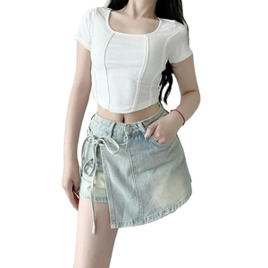 Jupe crayon en denim extensible pour femme, longueur genou, tenue de bureau, silhouette professionnelle, élégante, pièce inférieure bleue - Product Image 5