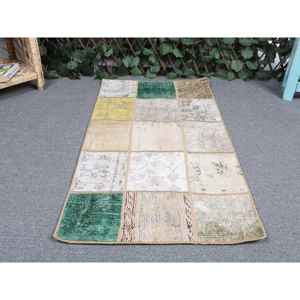 Tapis vintage, tapis turc 1,7x3,3 pieds, tapis persan en laine verte - Product Image 4