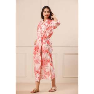 Red Kimono Sleeping Robe-Sustainable Drawstring <b>Housecoat</b> <b>for</b> Family Homewear - Product Image 5