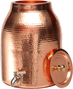 Distributeur d'eau en cuivre pur 100% fabriqué à la main avec couvercle Capacité de 3.5 gallons martelé à la main avec intérieur en cuivre brut de gros calibre - Product Image 1