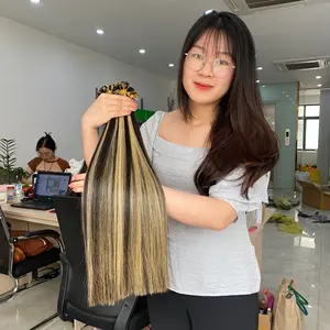 Estensioni dei capelli vietnamiti a punta piatta di alta qualità senza grovigli, capelli di seta il miglior fornitore colorato di capelli umani Vietnam