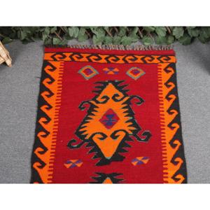 พรมขนาด 2.2x4 ฟุต, พรมตุรกีโบราณ, พรมลายดอกไม้สีแดงคิลิม - Product Image 3