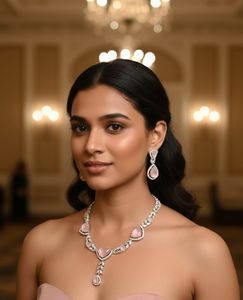 <b>Blush</b> royale teardrop necklace & earrings set made of premium teardrop cut <b>blush</b> pink stones with soft radiant brilliance - Product Image 1