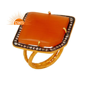 925 plata esterlina chapada en oro plata esterlina melocotón natural piedra lunar y piedras preciosas Cz anillo de banda dividida fabricante de joyas - Product Image 1