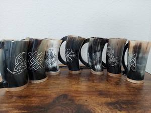 แก้วดื่มฮอร์นทำมือพร้อมสายหนังสำหรับเบียร์มธุรสและนอร์สสไตล์ KOI faizacraft - Product Image 3