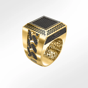 Nero Nero Nero แหวนทองคำแท้เครื่องประดับทองสีเหลืองทองสำหรับผู้ชายเครื่องประดับแฟชั่น - Product Image 1