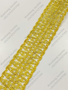 Tela de cinta de encaje de lujo ahuecada semicírculo de hilo metálico dorado nuevo diseño personalizado al por mayor para prendas de vestir - Product Image 2