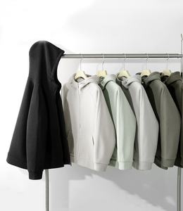 Sudaderas con capucha personalizables para hombre con cremallera de lana de rizo grueso para Otoño Invierno ropa de trabajo de ganchillo sólido opciones de bordado de logotipo - Product Image 5