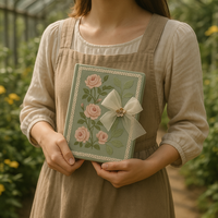 LABON Carnet de notes A5 en tissu avec nœud en tulle et fleur dorée pour cadeau romantique.
