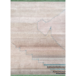 Alfombra Manchaha de Lana y Seda Anudada a Mano, Color Marfil, Diseño Abstracto, Alfombra Rectangular para Sala de Estar, Pasillo o Dormitorio, Modelo Puzzle-Lub-43 - Product Image 1