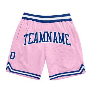 Shorts de basketball personnalisés Industrie Direct, rose clair, bleu roi-blanc, shorts de basketball authentiques rétro - Product Image 1