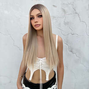 (US Only) Mackenzie-DWY Transparent Lace Front T-Part for Ombre Blonde Long Straight Synthetic <b>Wig</b> - Product Image 2