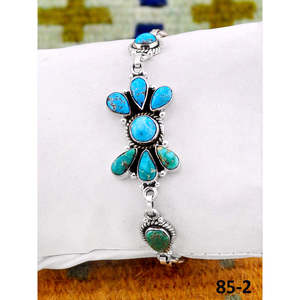 Southwest Style Emerald Valley & White Water <b>Bracelet</b> Handmade with Turquoise and Sterling Silver Flower Pattern - Product Image 2