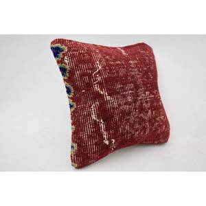 Red Vintage Floral Embroidered Wool Kantha Patchwork <b>Pillow</b> 12x12 Inch Woven Throw Cushion for Living Room Decor - Product Image 2