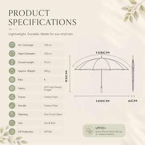 Paraguas de Golf Personalizado con Logotipo, Protección Solar UPF50, Ligero, de Fibra de Carbono, Apertura Automática, Extra Grande, Resistente al Viento - Product Image 2