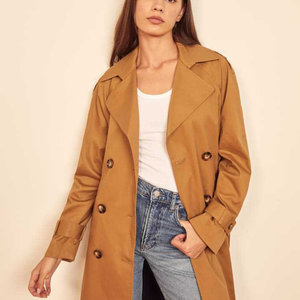 Abrigo largo de mujer con solapa cruzada y botones de cristal, tejido, moderno, bordado, teñido liso, cortavientos y transpirable - Product Image 1