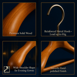Premium Solid Wood Clothes Hanger with <strong>Chrome</strong> <strong>Hook</strong> for Hotel &amp; Retail Display OEM/ODM - Product Image 2