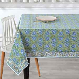 Mantel bohemio de algodón indio hecho a mano, mantel de comedor elegante con estampado floral de niebla verde - Product Image 2