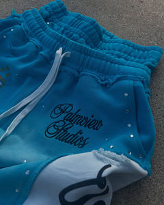 Pantalones de chándal de Cintura de doble capa con logotipo personalizado bordado pantalones de chándal acampanados con diamantes de imitación de gran tamaño - Product Image 2