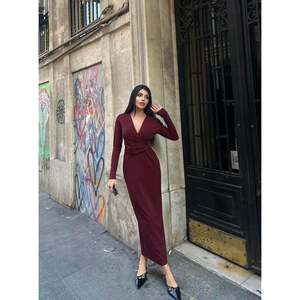 missJANELL 3058 Vestido Maxi con Pliegues Delanteros de Visón para Mujer, Elegante Vestido Largo de Crepé Scuba de Manga Larga para Uso Diario - Product Image 2