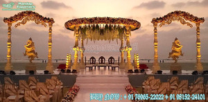 พิธีแต่งงานแบบราชวงศ์ ซุ้มทองคำสไตล์บอลลีวูด ประเทศอังกฤษ ซุ้มแต่งงานแบบมหารานี ตกแต่งงานแต่งงาน ซุ้มแต่งงานแบบ FRP จัดเตรียมซุ้มแต่งงานในสหรัฐอเมริกา - Product Image 3