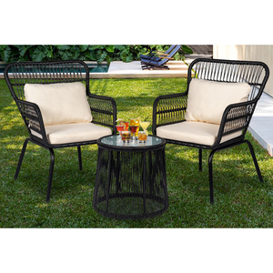 Juego de Muebles de Exterior de Lujo de 3 Piezas para Jardín, Balcón, Patio, Parque, Mesa de Acero KD, Silla de Ratán, Sofá de Tela para Ocio y <span class=keywords><strong>Bistro</strong></span> - Product Image 2