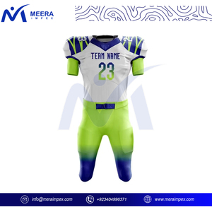 ชุดเครื่องแบบอเมริกันฟุตบอลแบบปรับแต่งได้พิมพ์หมายเลขและชื่อทีมดีไซน์ไล่ระดับสีนีออนสีเขียวและน้ำเงิน - Product Image 2