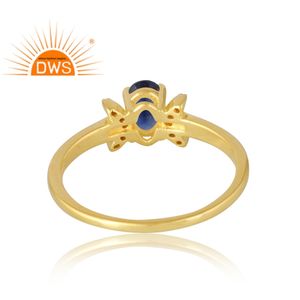 Anillo de plata de ley 925 hecho a mano en India, chapado en oro de 18 quilates con piedras preciosas naturales de circonita cúbica y zafiro, joyería fina para mujer, regalo para ella. - Product Image 2