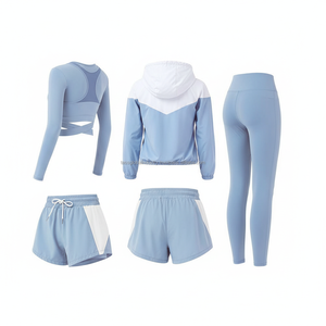 Conjunto de Yoga de 3 Piezas Personalizado para Mujer, Chaqueta Cortavientos con Capucha, Sujetador Deportivo Cruzado y Pantalones Cortos 2 en 1 para Correr, Ropa Deportiva para Gimnasio - Product Image 3