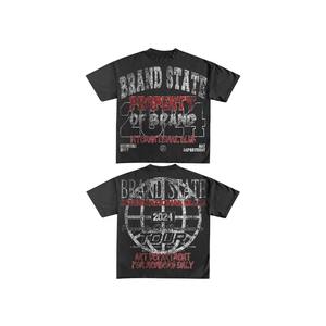 Lavage à l'acide sérigraphié personnalisé saison d'été décontracté deux pièces short et t-shirt ensemble sérigraphie surdimensionné hommes ensembles courts - Product Image 2