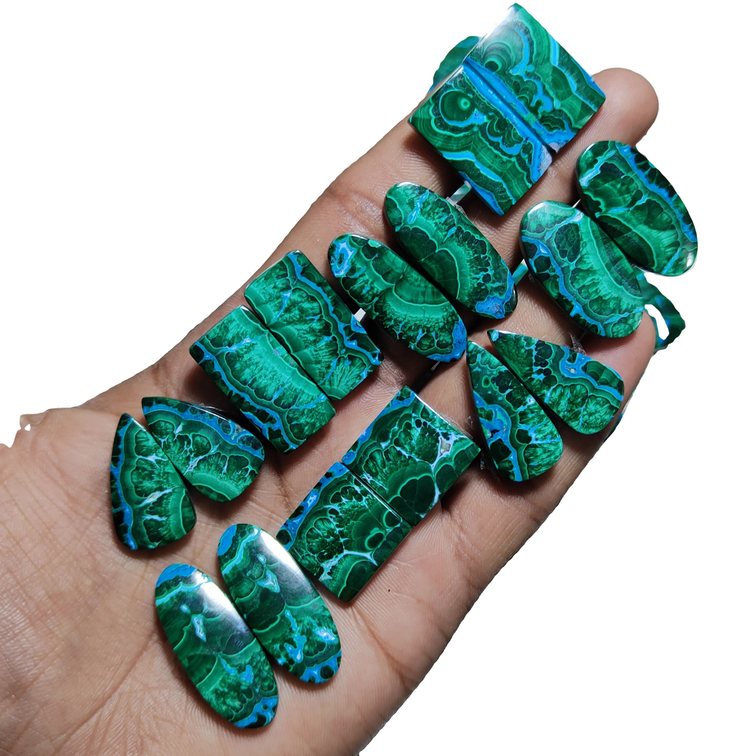 Lot de paires de cabochons assortis en malachite chrysocolle naturelle pour la fabrication de bijoux Paire de pierres polies de guérison prêtes à la vente