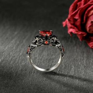 Jeulia Sterling Silver Black Twist Ruby Heart <b>Skull</b> <b>Ring</b>-Vintage Hiphop Creative Inlay Jewelry - Product Image 5