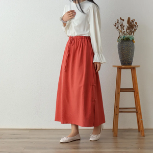 กระโปรง Maxi ทรงเอไลน์บานออกไซส์พิเศษผ้าฝ้าย100% เอวยางยืดมีจีบสำหรับฤดูร้อน - Product Image 4