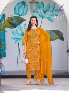 Women's Designer Viscose Rayon Foil Printed Top Bottom Dupatta Embroidery Work Wedding Elegant Maruti Fashion Regular Fit <b>Kurtis</b> - Product Image 6