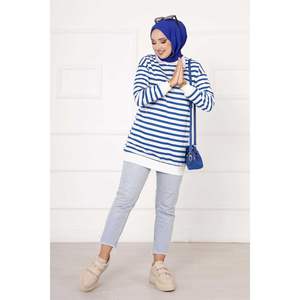 Sudadera con capucha y rayas índigo para mujer - Product Image 4