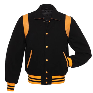 Veste Varsity noire et orange à la mode Vêtements de sport essentiels parfaits pour une tenue décontractée - Product Image 1