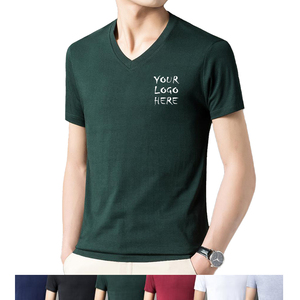 Venta al por mayor de camisetas para hombre con cuello en V Camiseta de algodón liso en blanco de talla grande logotipo personalizado impresión digital de alta calidad cómodo - Product Image 1