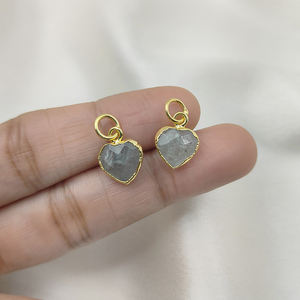 Pendentif en argent sterling 925 avec charme en forme de cœur en aquamarine - Plaqué or, pierre précieuse en forme de cœur, charme de naissance de mars, fabrication de bijoux DIY - Product Image 6