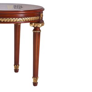 Mesa Auxiliar Redonda de Lujo de Caoba con Incrustaciones Florales y Detalles Ornamentales de Hoja de Oro para Decoración Clásica de Esquinas del Hogar - Product Image 4