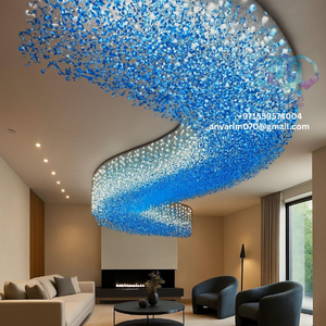 Lustre en cristal d'art de luxe moderne en verre personnalisé pour le hall d'escalier pour les EAU Arabie Saoudite Qatar Koweït Oman USA Chine suspendu - Product Image 6