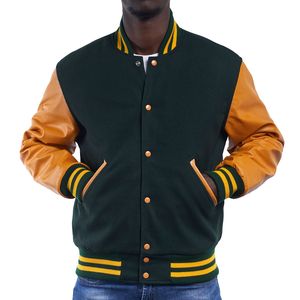 Dartmouth เสื้อแจ็กเก็ตสไตล์ Letterman,เสื้อแจ็กเก็ตเบสบอลแขนสีเขียวผ้ากำมะหยี่สำหรับใส่ทำงาน - Product Image 1