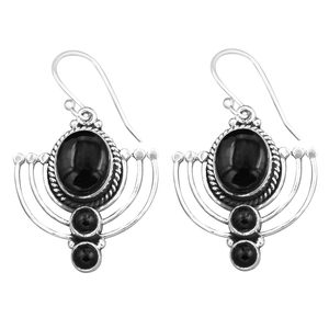 À la mode Style bohème 925 en argent Sterling fait à la main goutte balancent cerceau Onyx pierre précieuse pendentif beau cadeau de fête pour les femmes - Product Image 1