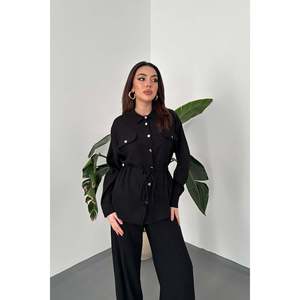 Black Button Detailed Shirt And Ribbed <b>Trousers</b> - Black - Product Image 3
